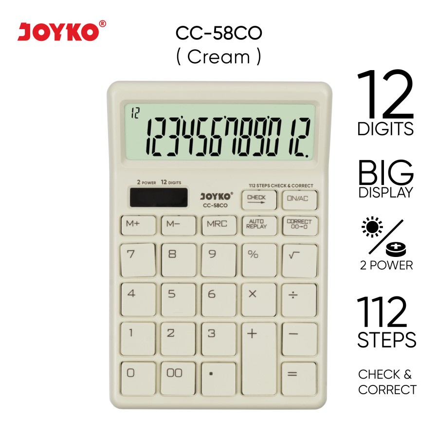 Kalkulator JOYKO CC 58CO Calculator Check Correct CC58CO 12 Digit Tombol Besar