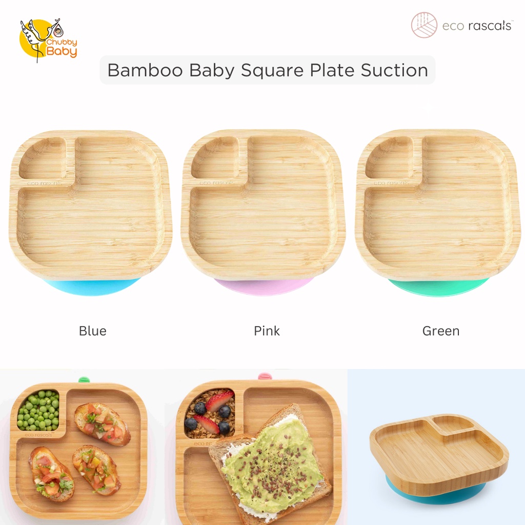 Eco Rascals Bamboo Square Snack Baby Plate With Suction | Piring Makan