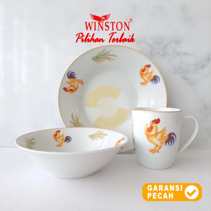 WINSTON 3pcs Set Paket Piring Mangkok Mug Ayam Padi | Paket Hemat 3pc