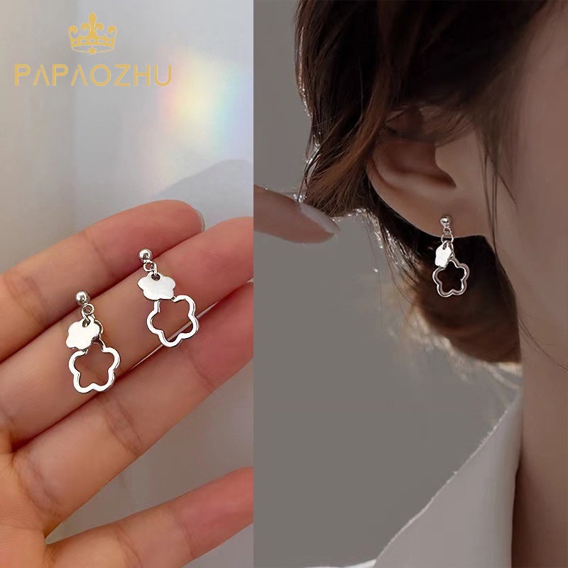 Papaozhu Korea s925 Perak Berongga Bunga Stud Anting-Anting Untuk Wanita Gadis Chic Bunga Menjuntai Anting-Anting Pakaian Sehari-Hari Telinga Perhiasan