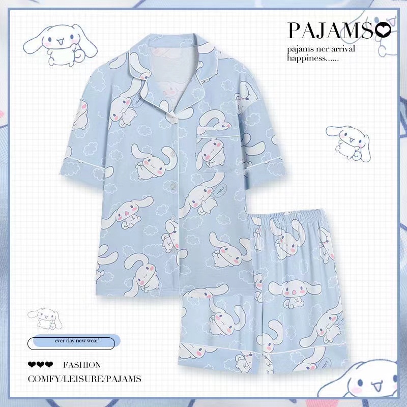 Setelan dewasa baju tidur sanrio lengan pendek celana pendek / piyama tidur cinnamoroll kuromi melody