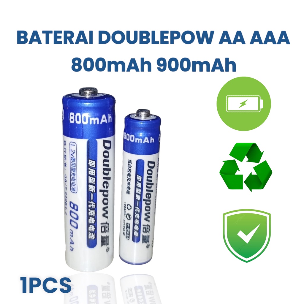 Baterai Doublepow AA AAA A2 A3 ORIGINAL Alkaline Batu Batre Bisa Di Cas800mAh 900mAh Battery Rechargeable Isi Ulang 1pcs