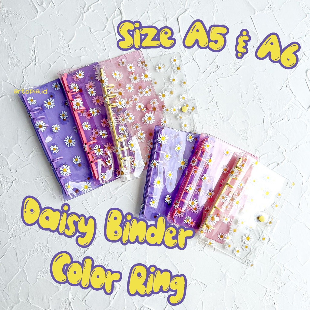 

[A5 A6 6 Ring] Binder Daisy Color Ring / Estetik Sinking Fund Hole Organizer Aesthetic Zipper Ziplock Kantong Budgeting Uang