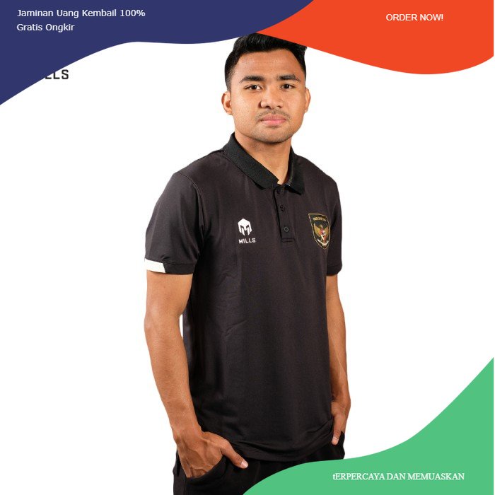 MILLS Polo Shirt Timnas Indonesia Garuda 17027INA (Kaos Polo Sporty) - Black, S