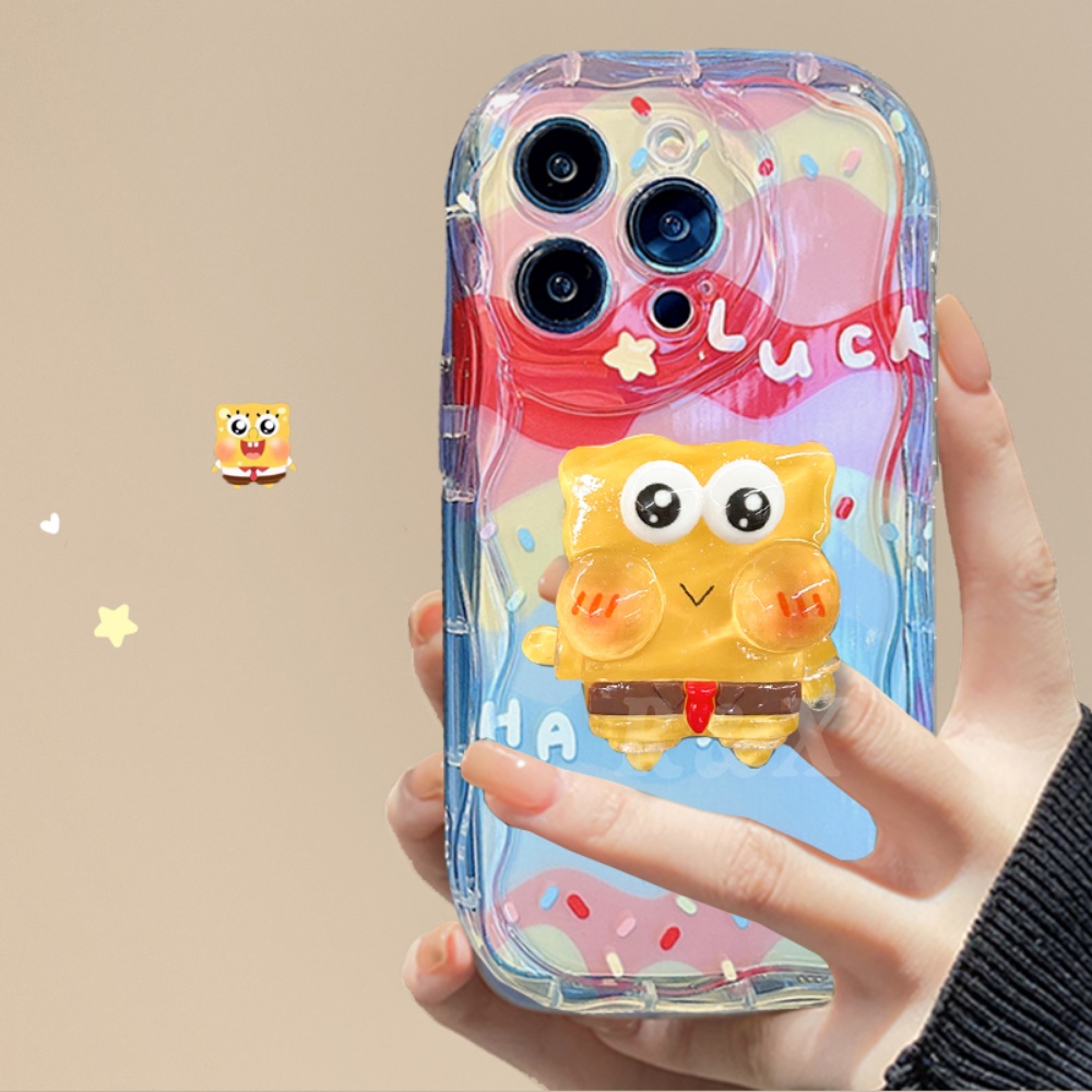 Redmi A2 A1 Redmi Note 12 Pro Note11 11S Redmi10 10C 10A 9C 9A 9T Note10 Note9 Note8 Poco M3 Pro X3 Rainbow SpongeBob Patrick Star Wavy Edge Soft Case Dengan Bracket Lucu RIXUAN