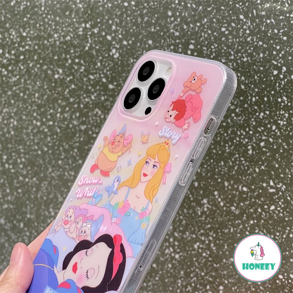 IPHONE Fashion Disney Princess Anime Snow White Mewah Glitter Casing Ponsel Kompatibel Untuk Iphone14 13 12 Pro Max Case Iphone11 Anti-Drop Lembut Penutup Belakang