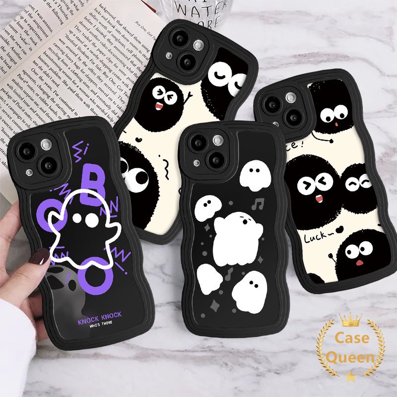 Casing Tepi Bergelombang Ghost Little Monster Lucu Untuk Realme C53 C25 C21Y C35 C55 C25s C33 C25Y C11 C15 C20 C30 C3 C20A C12 9i 5 5i 6i 5S 20 30A Luck Dustbunny Coal Ball Couple Soft Cover