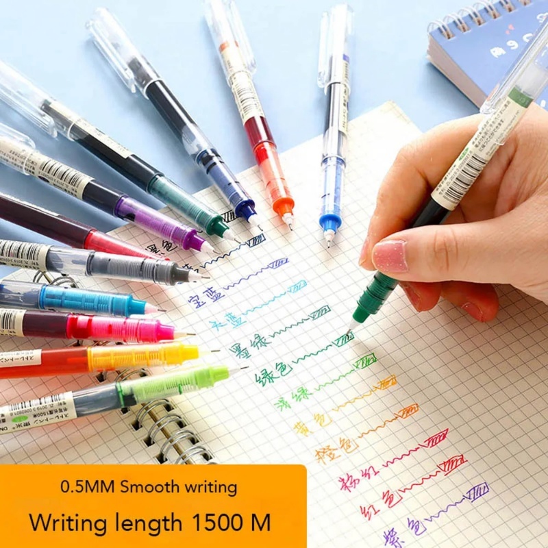 0.5mm Colorful Roller Pen/ Jarum Cair Lurus Type Gel Pen/ Cepat Kering Kapasitas Besar Tulisan Diary Alat Tulis Kantor