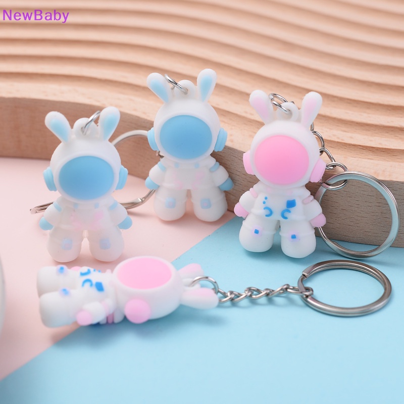 &lt;ne1&gt; Ewbaby eute kartun 3 tedy kelinci spaceman figure boneka gantungan kunci keyring untuk wanita pria bunny astronot gantungan kunci mobil ring tas charm liontin dalika