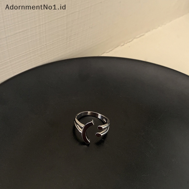 [AdornmentNo1] Wanita mahasiswa warna perak senyum pembukaan cincin perempuan desain unik panas jari telunjuk cincin kepribadian Adjustable Rings