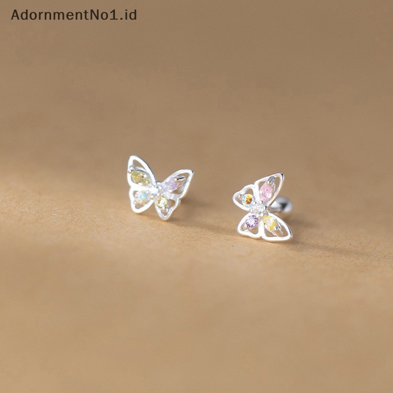 [AdornmentNo1] 1pasang Ins warna berlian kupu anting untuk wanita telinga tulang kuku Cartilage Earring Spiral Stud tubuh perhiasan hadiah