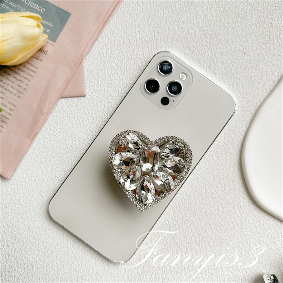 Silver Pink Diamond Love Shines Phone Stent Airbags Can Retract And Fold Lazy Brackets Simplicity Bracket Multi-function Retractable Stand Holder