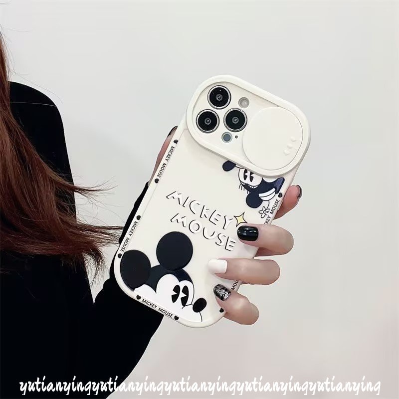 Camera Lens Protector Cute Mickey Mouse Couple Phone Case Compatible for iPhone 11 12 13 Pro Max 7Plus XR X XS Max 8Plus Cartoon Disney Strawberry Bear Lotso Push Pull Window Cover