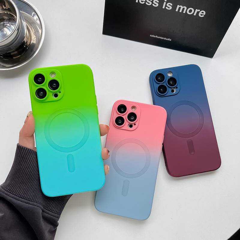 IPHONE Gradient Soft Silicone Untuk Magsafe Magnetic Wireless Charging Case Untuk iPhone13 12 11 Pro MAX Matte Shockproof Cover - Casing Ponsel Untuk iPhone13 iPhone12 iPhone11