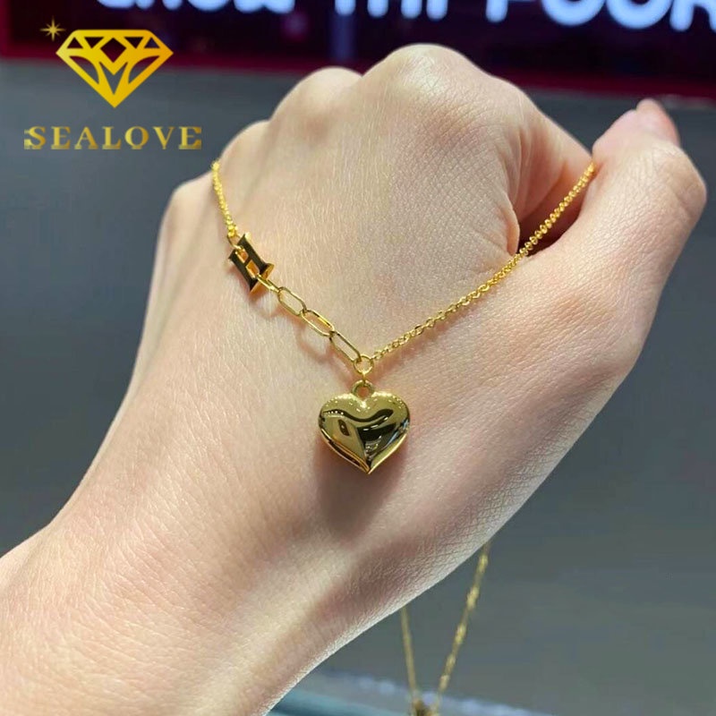 Kalung Titanium Huruf H Hati Cantik Aesthetic Korea Emas 18K Aksesoris Wanita Perhiasan Fashion