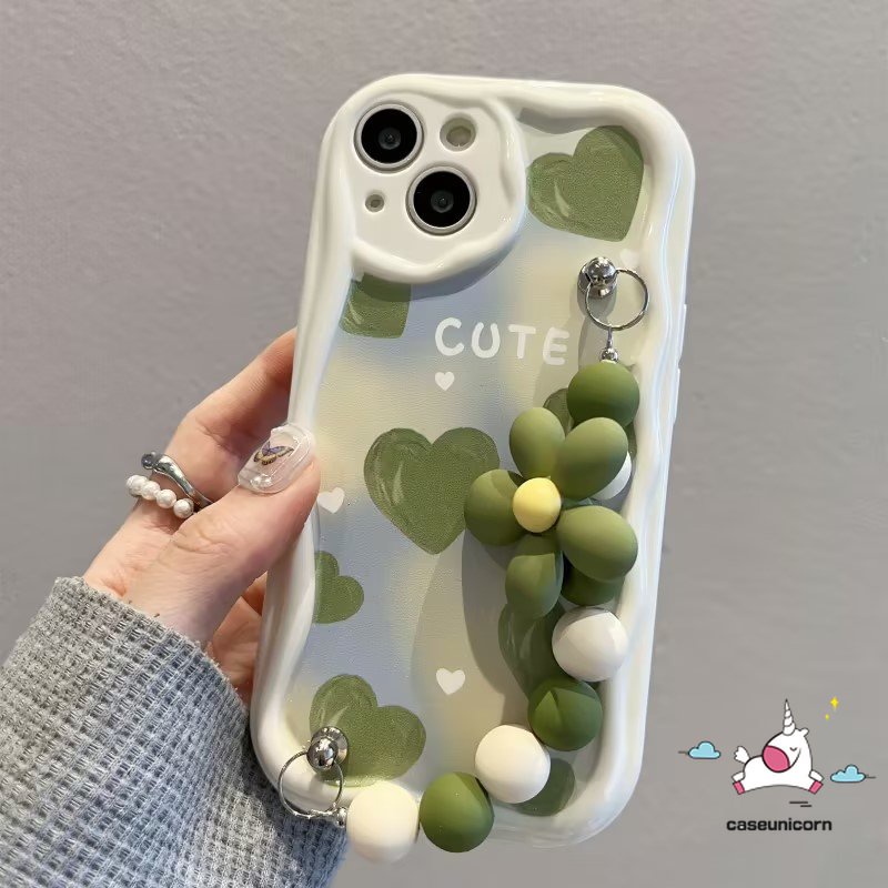 Untuk Realme C11 C35 C53 C55 C33 C30 C25 9i 5i 7i 6i 5s C20 C25s C25Y C21Y C12 C17 C31 C20A C15 C3 C1 C21 Art Cat Minyak Hijau Cinta Hati Lembut 3D Bergelombang Lengkung Penutup Tepi Dengan Gelang