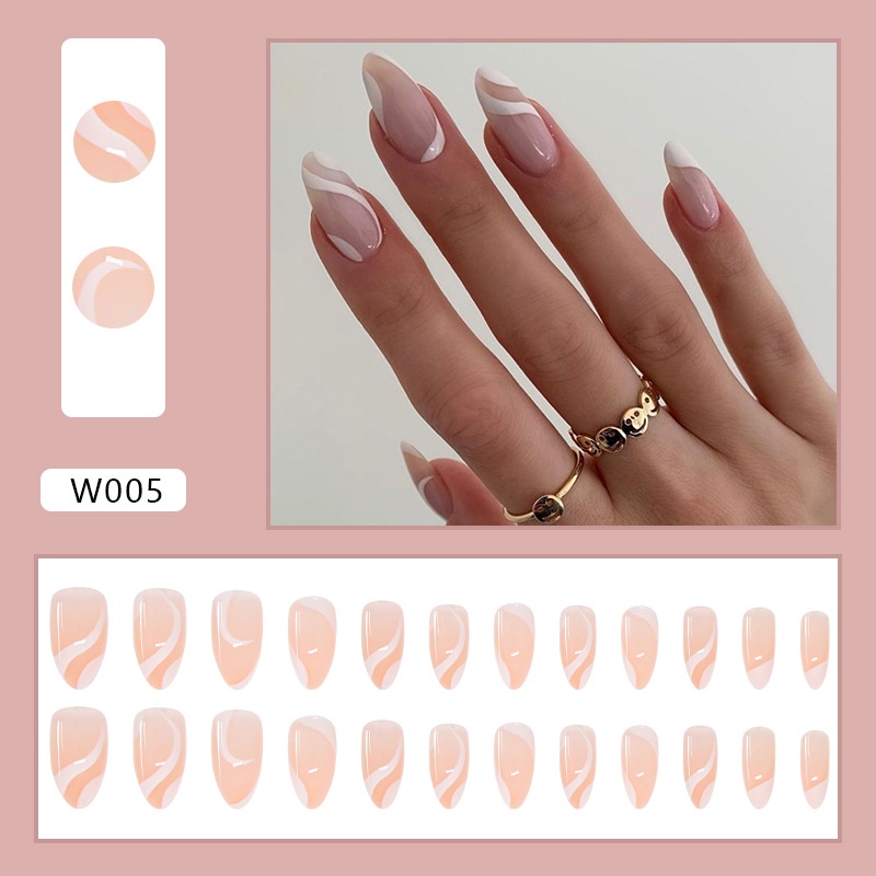 Line Geometry on Nails Jelly Lem Paku Full Cover Glossy Kuku Palsu Wanita Dan Cewek Isi 24pcs