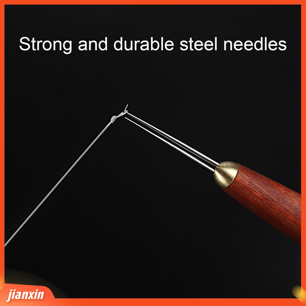 (In Stock) Knot Tying Tool Double Needles Cendana Handle Ujung Tajam Portable Anti-slip Tie Knot Stainless Steel Tippet Strand Knotter Fishing Hook Tie Device Alat Pancing