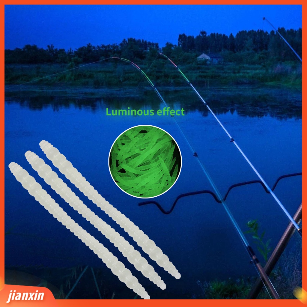 (In Stock) 50Pcs /Pack 6cm PVC Umpan Pancing Ultralight Tahan Aus Desain Neon Umpan Cacing Tanah Fishing Tackle