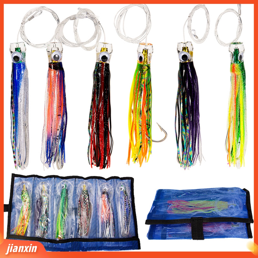 (In Stock) 6Pcs /Set Rok Umpan Troli Umpan Cumi Silikon Hidup Dengan Desain Kait Untuk Air Asin