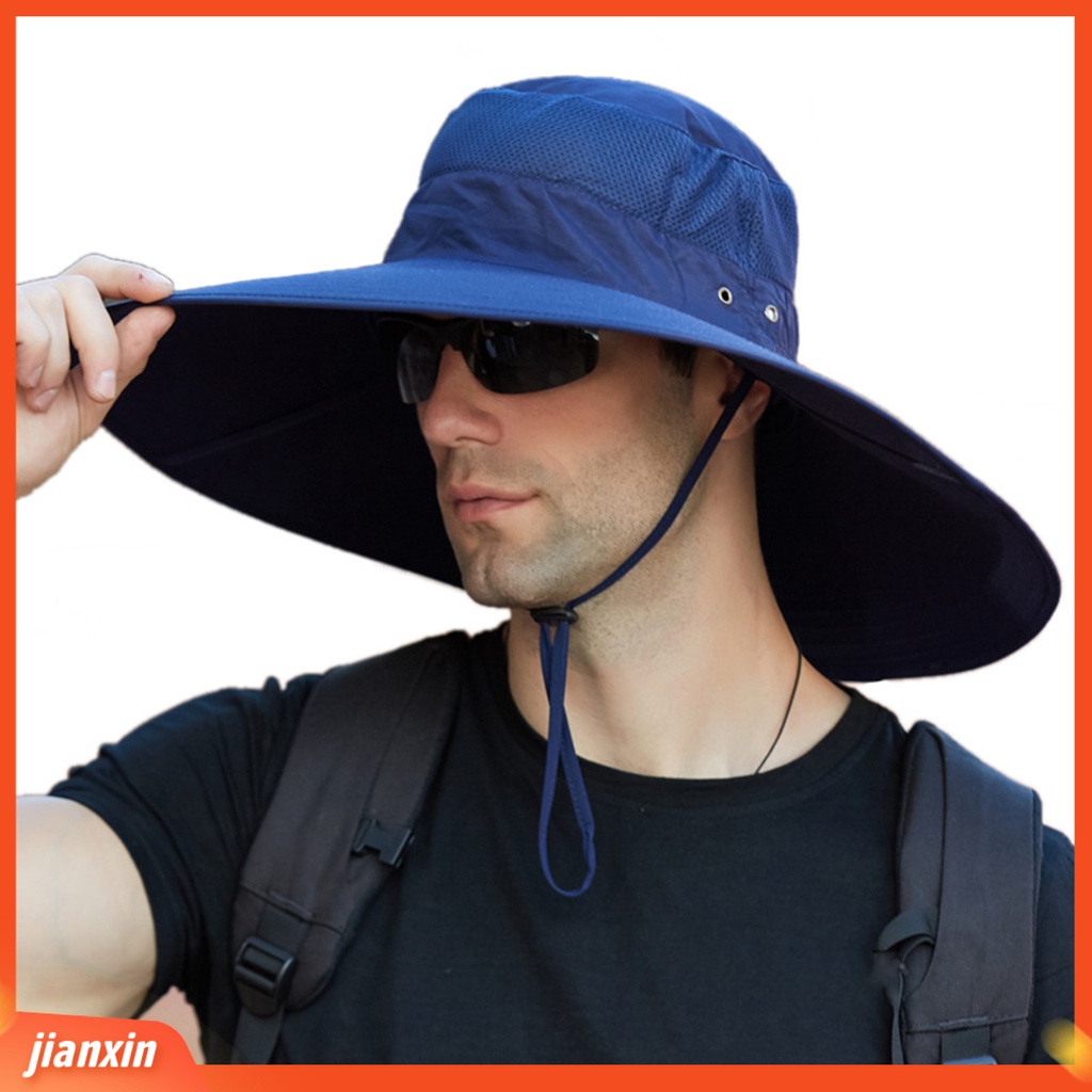 (In Stock) Outdoor Pria Big Brim Sunhat Topi Nelayan Anti Air Untuk Pakaian Sehari-Hari