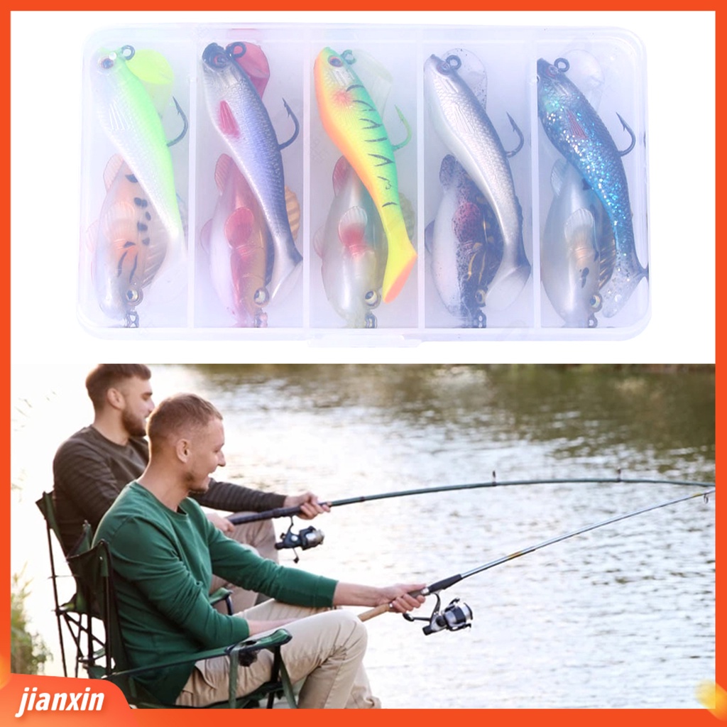 (In Stock) 10Pcs /Set Umpan Pancing Reusable 3D Penampilan Warna-Warni Lembut Melompat Ikan Umpan Kait Tunggal Swimbait Untuk Outdoor