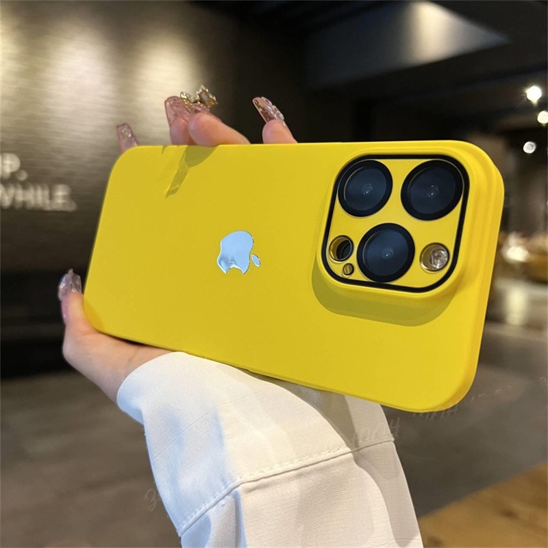 Dengan logo case iPhone 14 Pro Max Dengan Kamera Perlindungan Lensa case Iphone12 13 Pro Max14 Plus case Mewah shockproof Kulit Merasa Perlindungan hard case