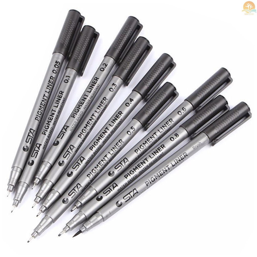In Stock 9micro-Pen Presisi Fineliner Tahan Air Pena Tinta Arsip Fine Point Line Pen Untuk Seni Cat Air Sketsa Anime Manga Dokumen Kantor Art Drawing Supplies