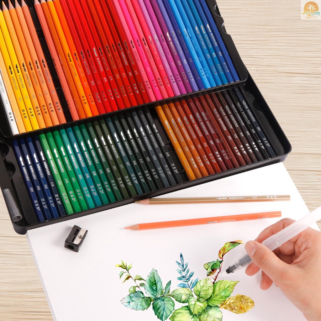 In Stock H&amp;B 72profesional Pensil Pewarna Air Seni Kit Set Pensil Berwarna Larut Air Dengan 1 * Fountain Pen/ 1 * Pengasah Pensil Untuk Siswa Anak-Anak Dekorasi Pesta Rumah DIY