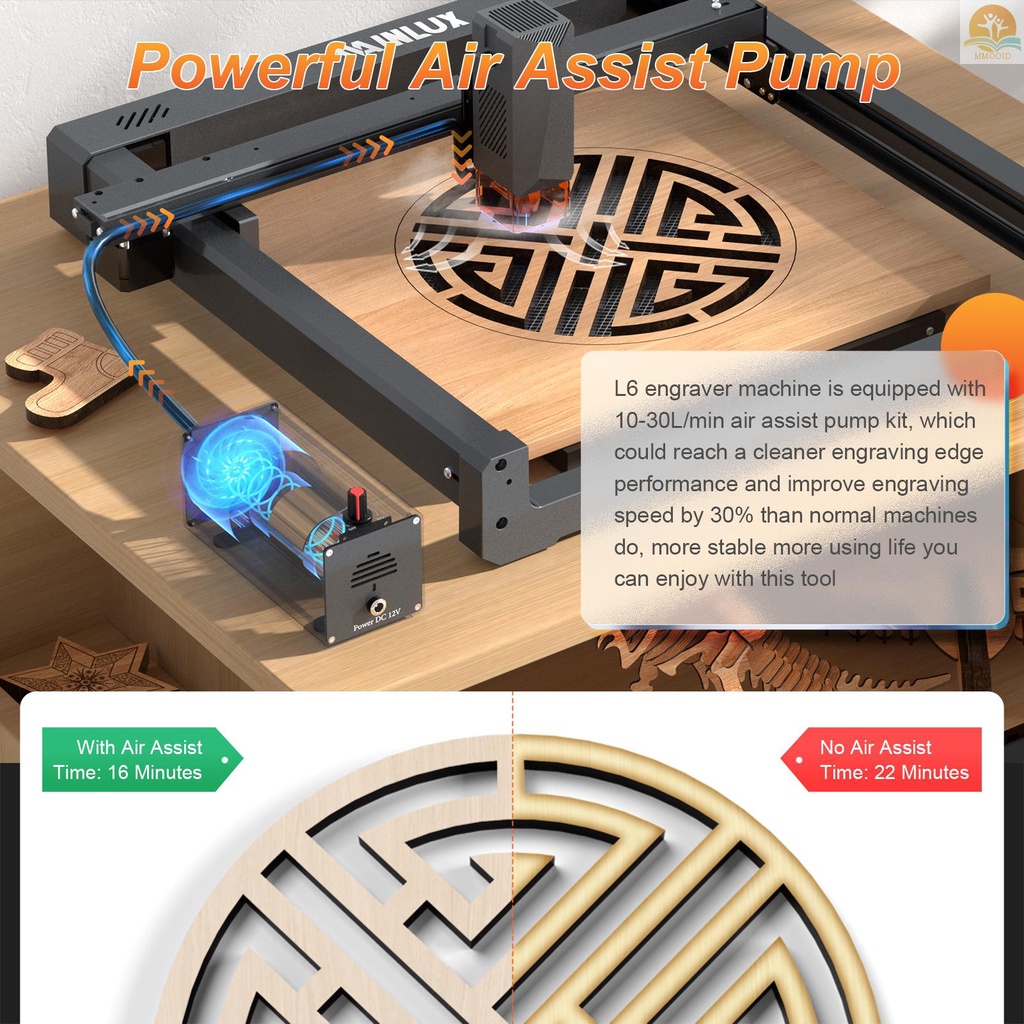 In Stock WAINLUX L6 Laser Engraver 10W Laser Power High-speed Air Assist 320x350mm Area Ukiran Struktur All-metal Desain Rakitan Cepat Dengan Perisai Pelindung Mata Untuk Stainless