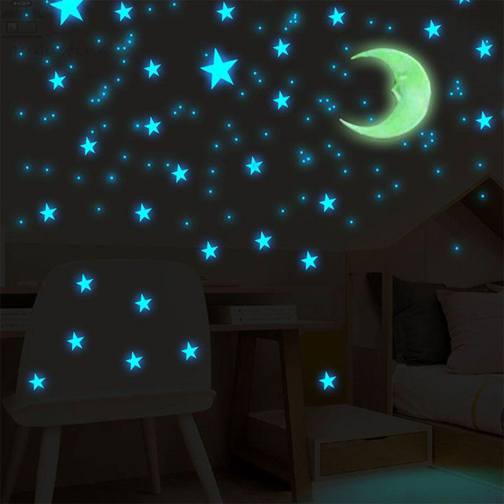 AUGUSTINA Stiker Dinding Plafon Dekorasi Kamar Tidur Glow In The Dark Star and Moon