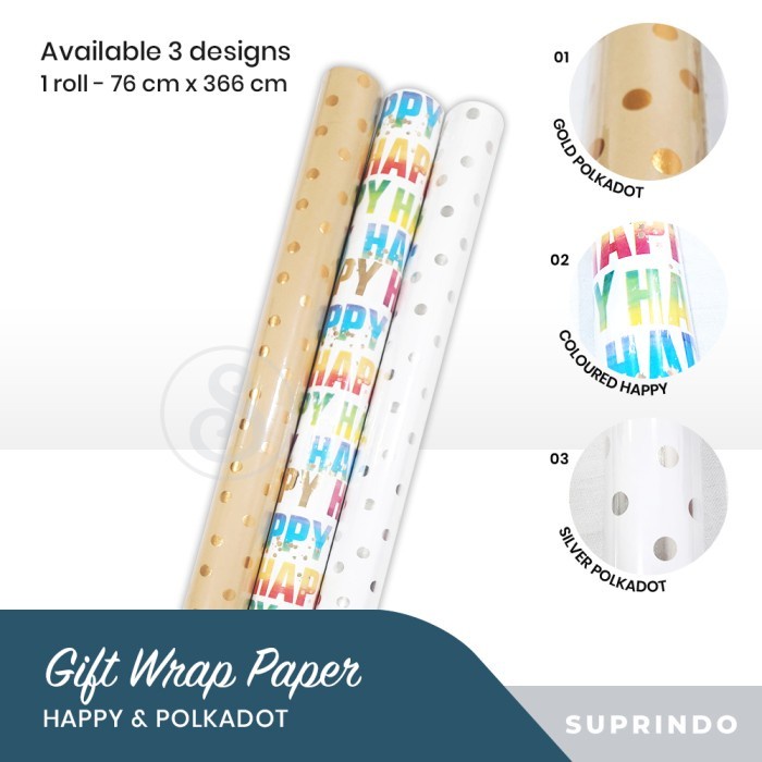

Kertas Kado Roll JUMBO Happy birthday Gift wrap 2 - COLOURED HAPPY