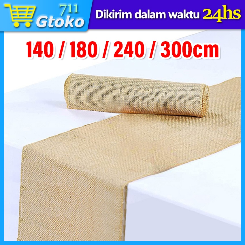 Taplak Meja Makan Burlap Goni Vintage Table Runner Panjang 140cm 180cm 240cm 300cm