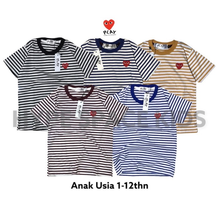 FUNNY BABY Kaos Stripe Anak / Kaos Salur Anak CDG Play Logo Bordir Basic / Kaos
