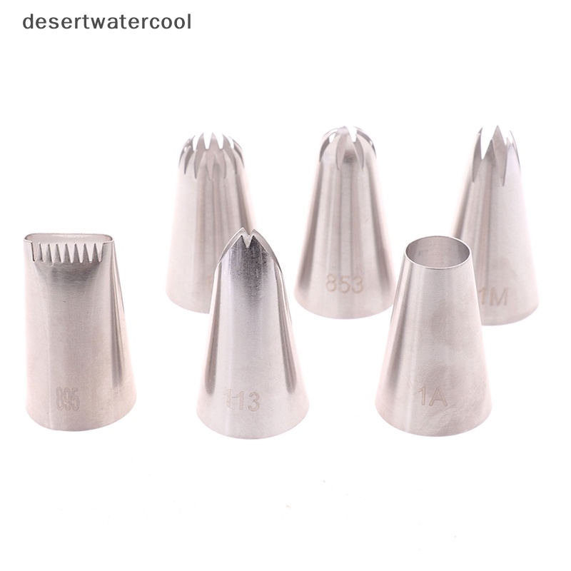Deid 6Pcs Stainless Steel Icing Piping Nozzle Kue Cream Tips Set Alat Baking Martijn