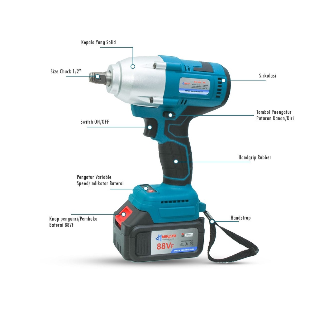 Mesin SUNC 88V 600NM Impact wrench Cordless mesin pembuka baut mobil truk
