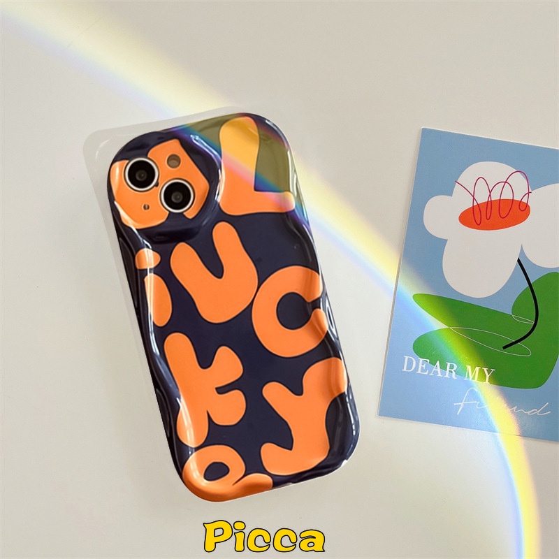 IPHONE Case Huruf Doodle Lucu Kompatibel Untuk Iphone11 12 14 13 Pro Max 7Plus 7 6s 6 8 Plus Se2020 XR X XS Max Graffiti Huruf Inggris Sederhana 3D Tepi Melengkung Bergelombang Lembut Penutup Belakang