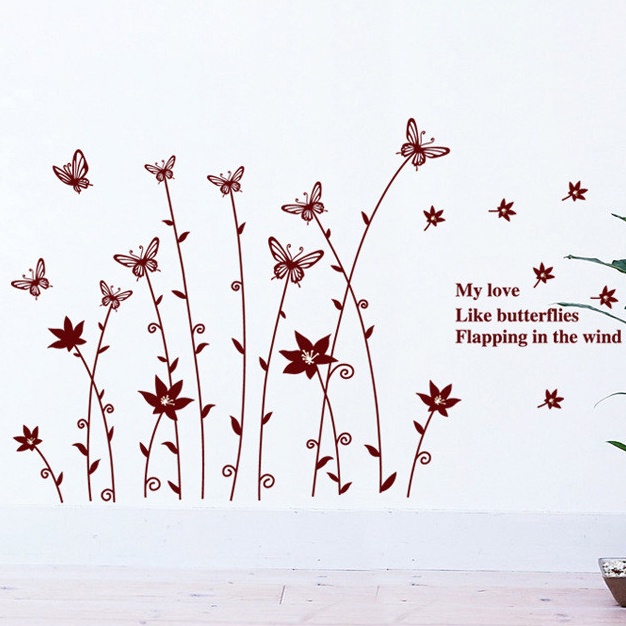 Wallstiker Dinding Siluet Bunga Kupu AY9024 Wall Sticker Kamar Tidur Anak Aesthetic