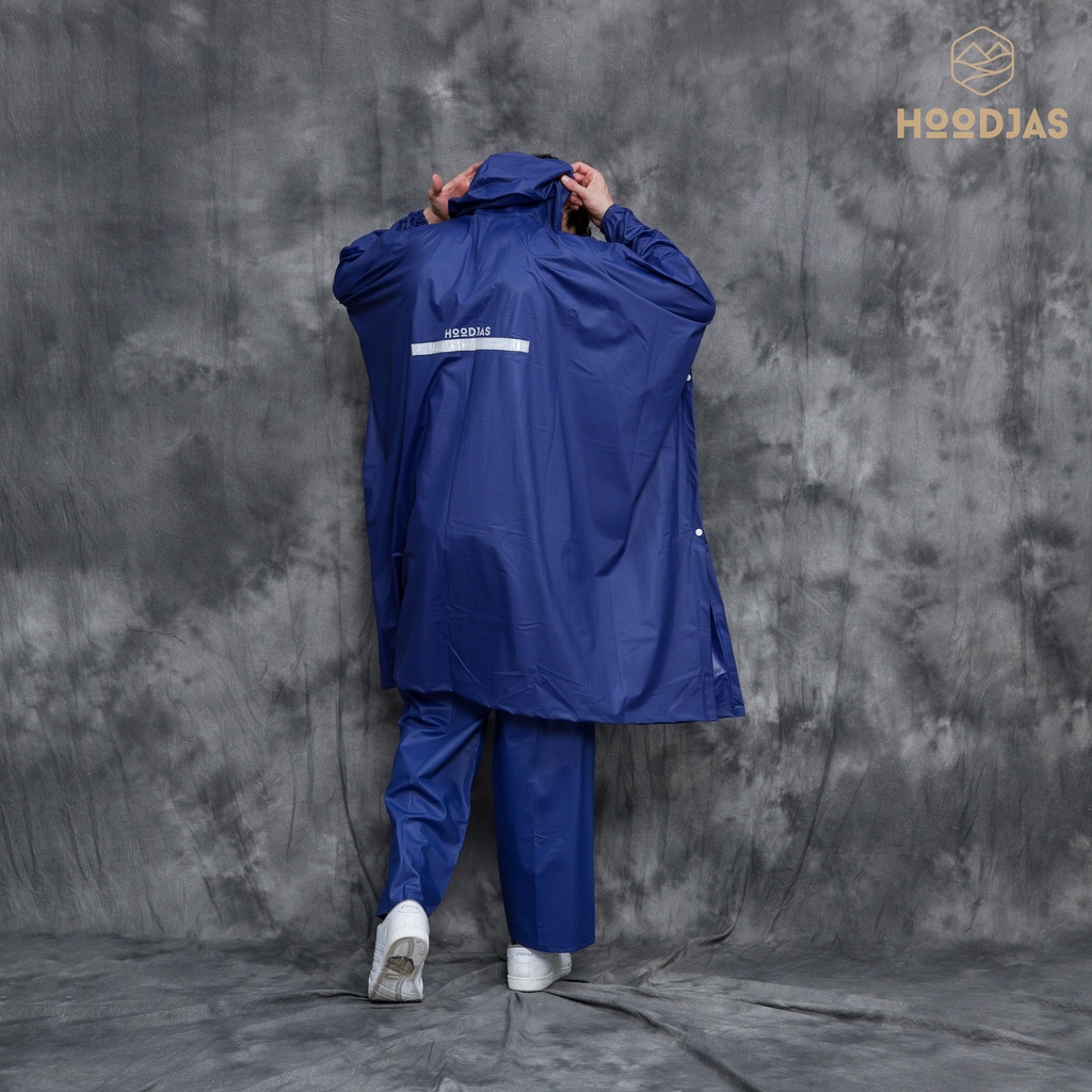 HOODJAS Jas Hujan Ponco Model Lengan Kelelawar Bahan PVC Waterproof Navy