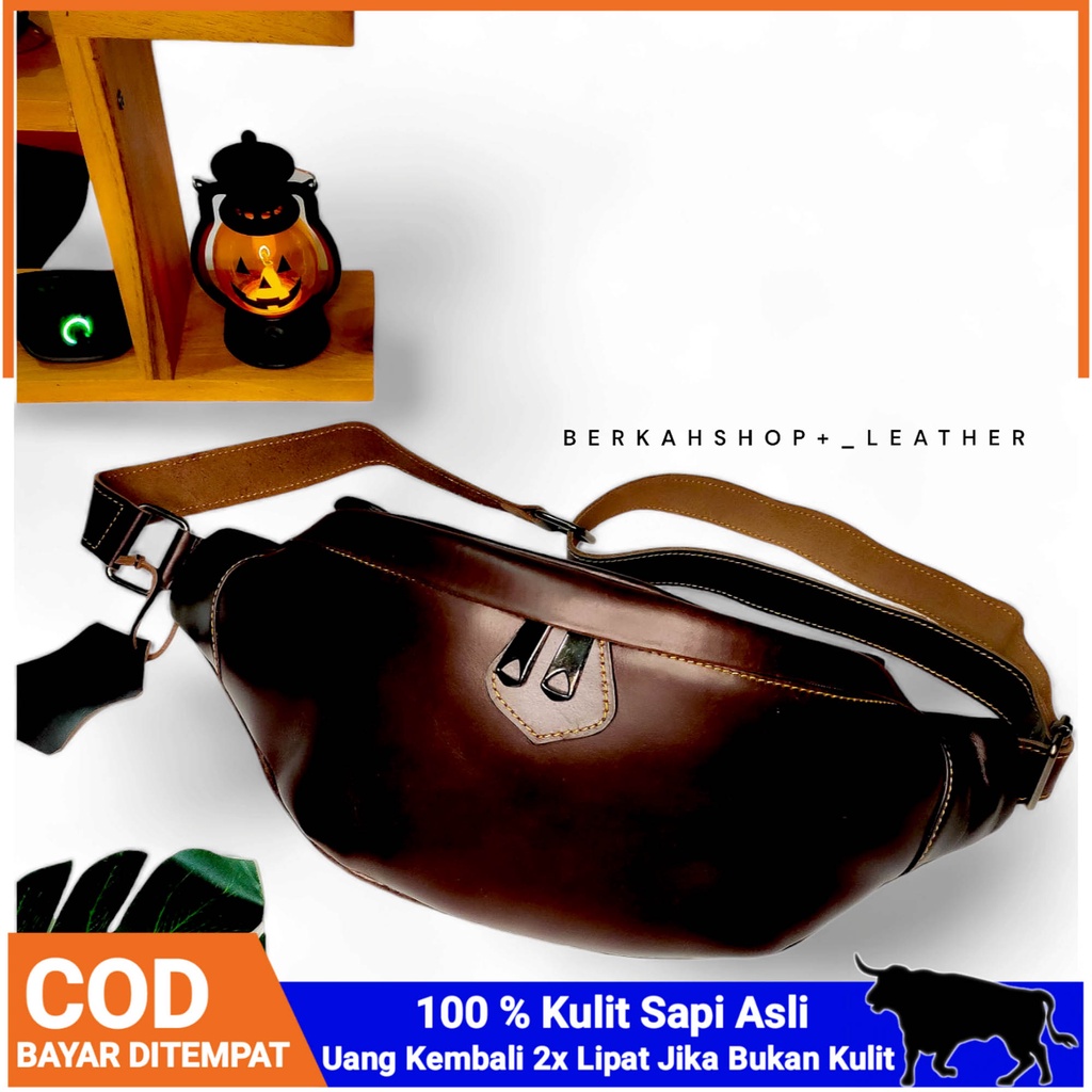 Tas Pinggang Selempang Waist bag Pria Kulit Asli - Slempang Waist Bag Multifungsi Kulit Asli Pria Co