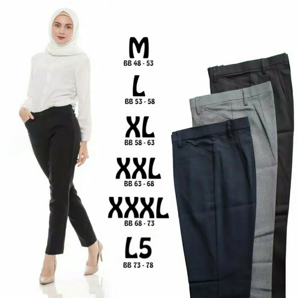 CELANA PANJANG KERJA WANITA PINGGANG KARET CELANA KANTOR WANITA KAIN JUMBO