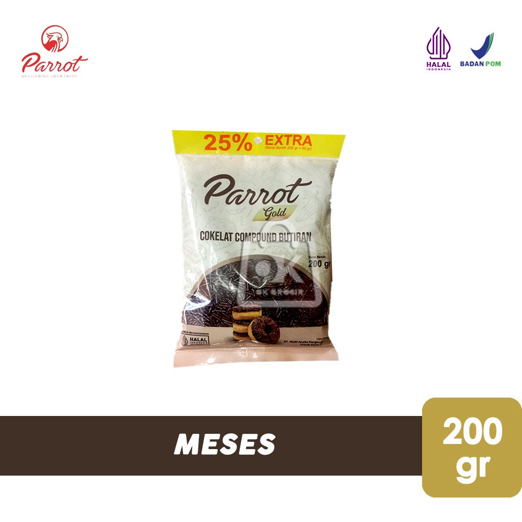 

Meses Cokelat Parrot Gold / Topping Kue Pack asli (200 gr)