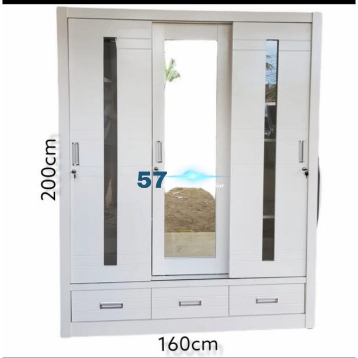 Lemari Pakaian Pintu 3 Minimalis - Almari Baju Minimalis Bahan Plywood
