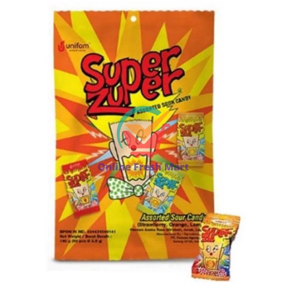 

Super Zuper Assorted Sour Candy 50s permen pedes asam - Online Fresh Mart Denpasar