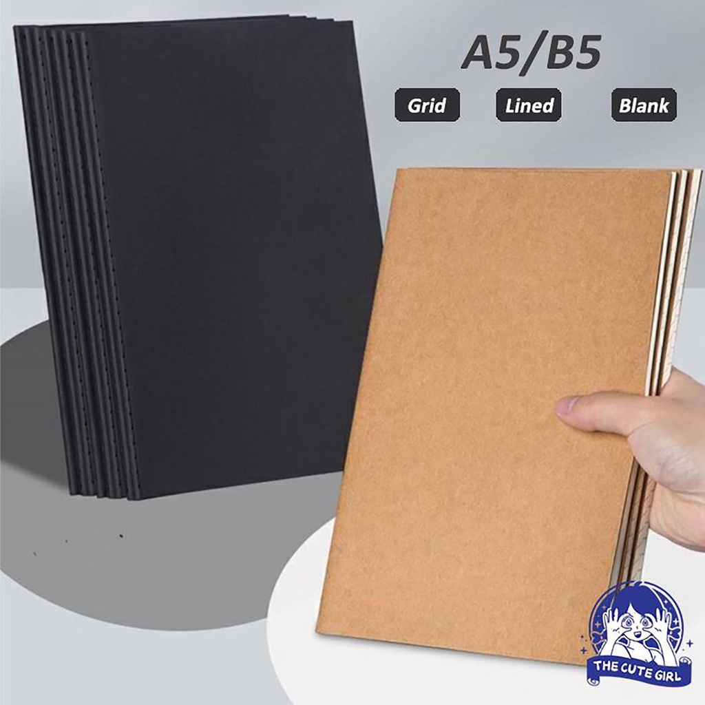 

A5/B5 Notebook Buku 36 Lembar Diary Book lined/Grid/Blank Hitam/Kraft - Stazionario