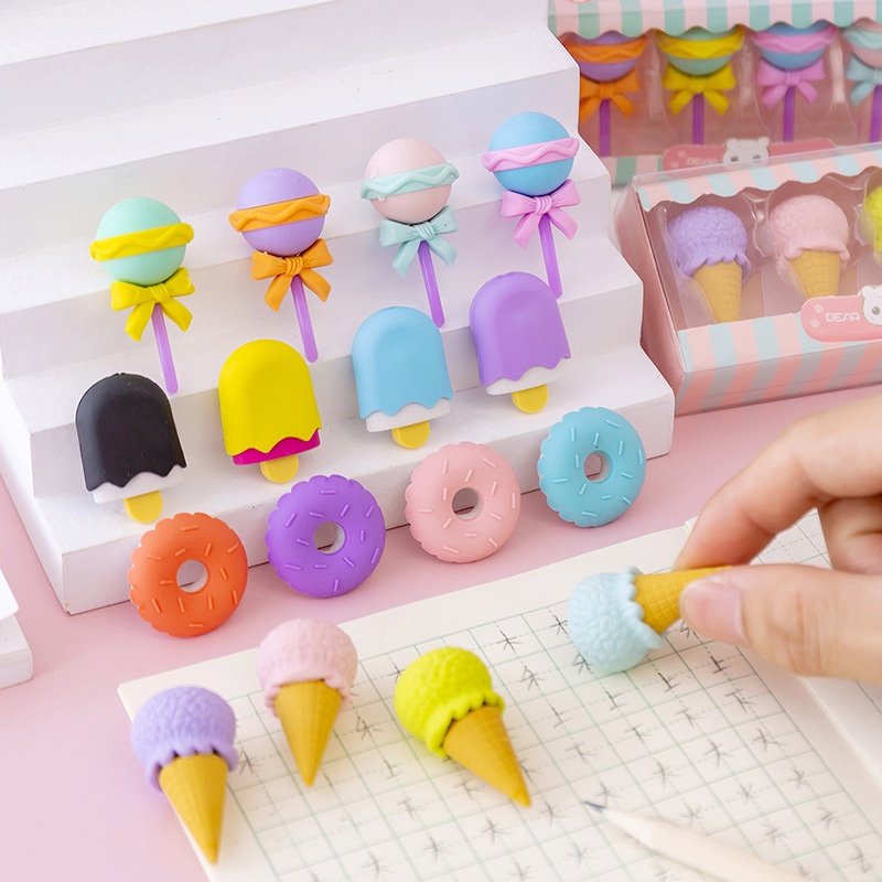

YS - Eraser Set 4in1 Karakter Lucu Penghapus Pensil Buku Anak Sekolah ATK01 Penghapus Pensil Set 4IN1 Motif Lolipop / Alat Tulis Penghapus Lucu Isi 4pcs Karakter Donat Eraser Ice Cream Import