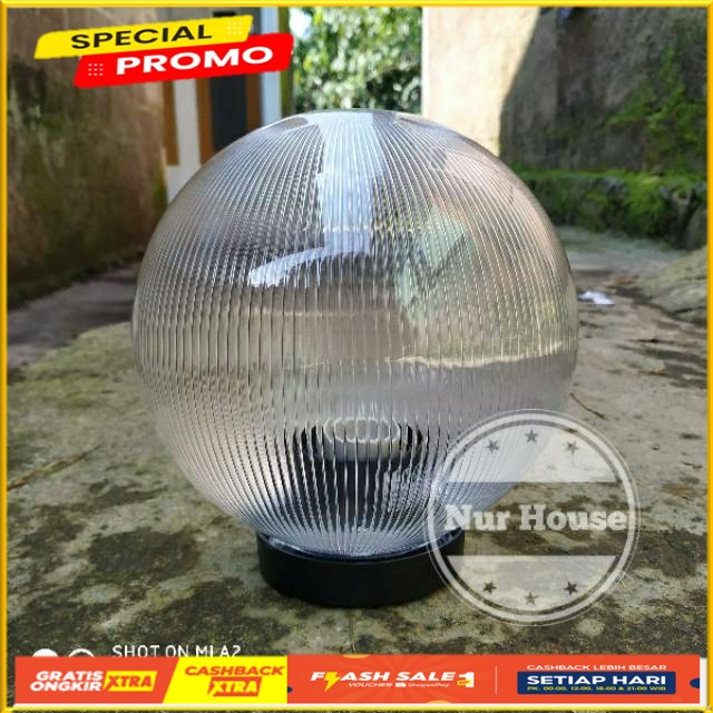 Kap Lampu taman outdoor bulat bening meval 8 inch 20 cm -terlaris