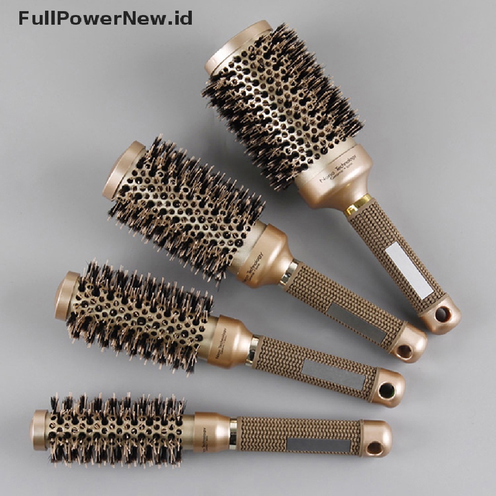 Power Professional Thermal Ceramic Ionic Round Barrel Gagang Anti Slip Sikat Rambut Emas ID