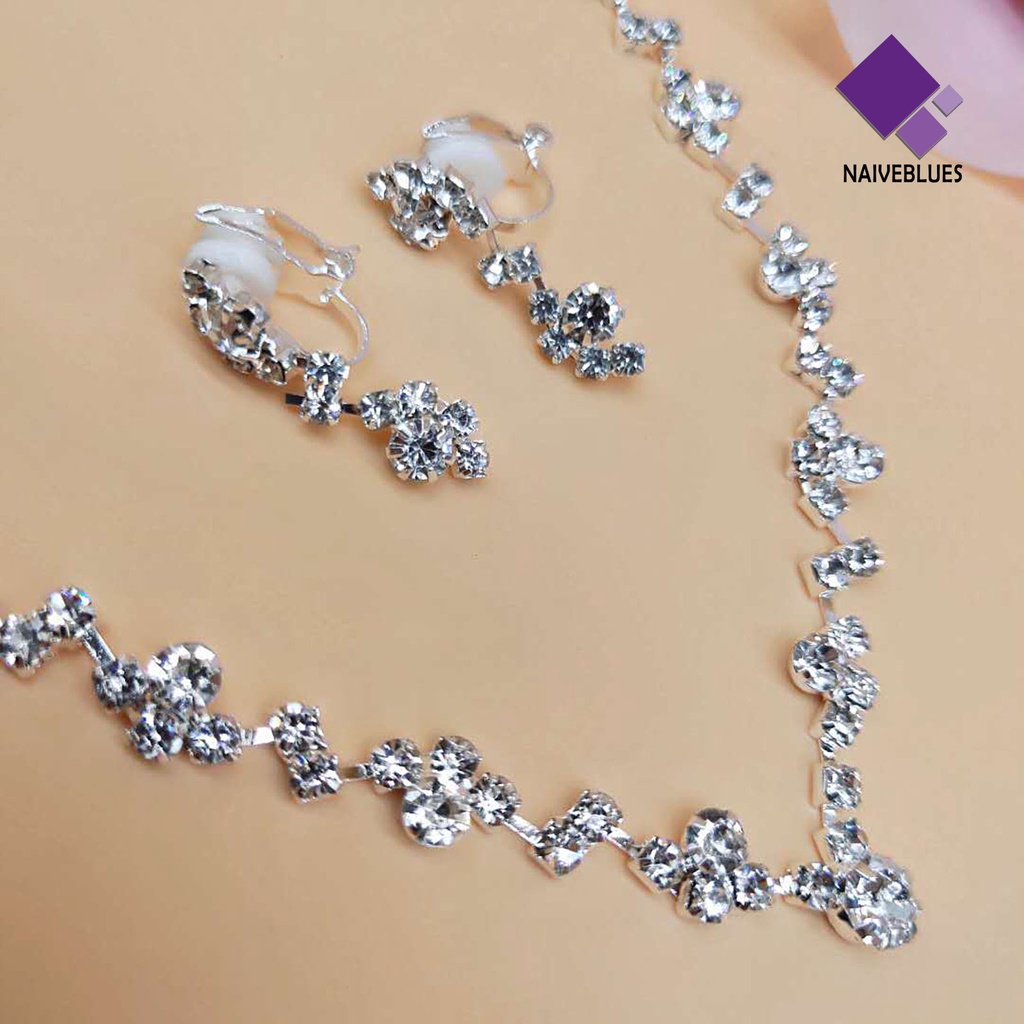 Naiveblue &gt; 2Pcs/Set Bentuk Geometri Indah Kalung Anting Set Berlian Imitasi Mulia Choker Drop Earrings