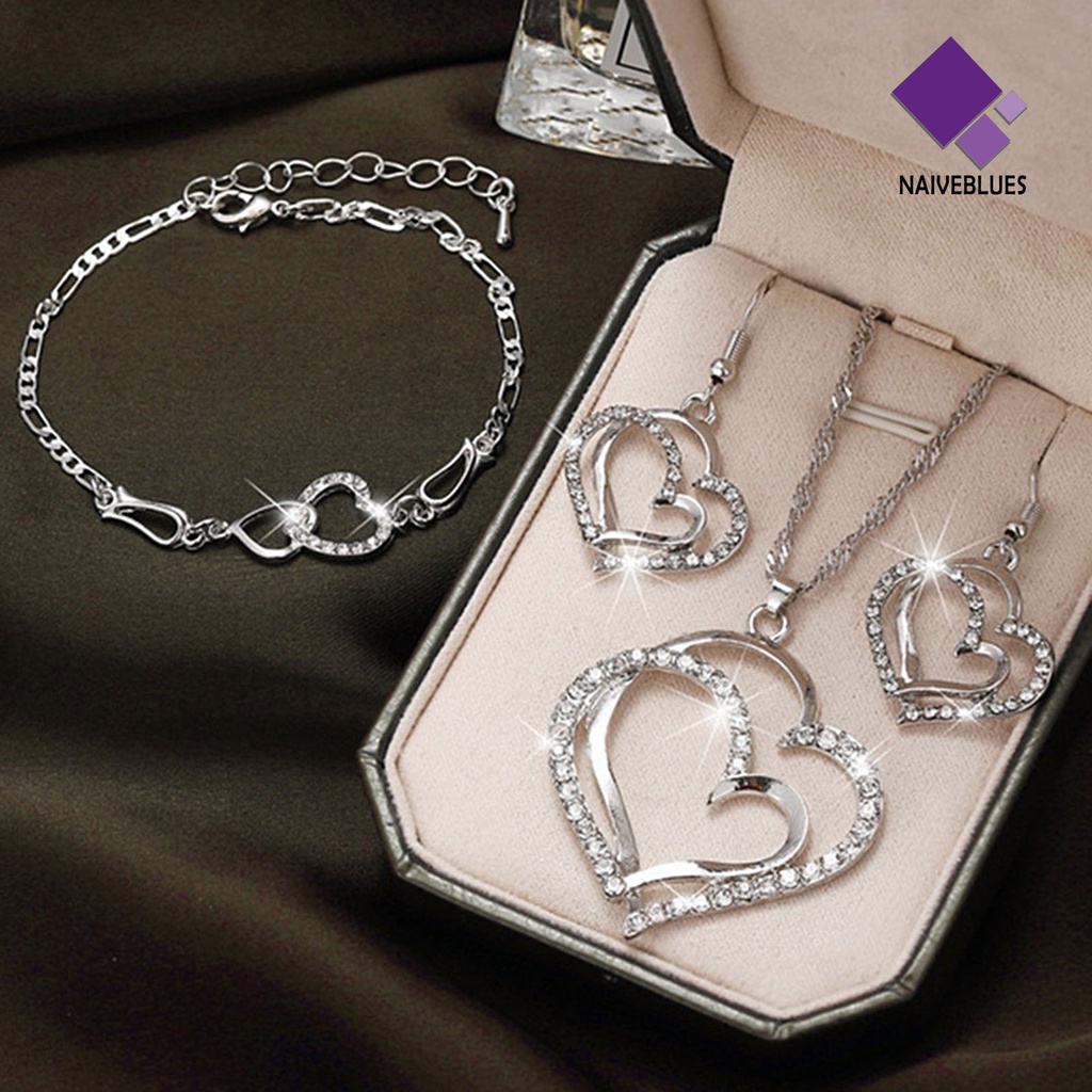 Naiveblue &gt; 1set Perhiasan Kalung Anting Wanita Model Hollow Out Liontin Ganda Untuk Harian